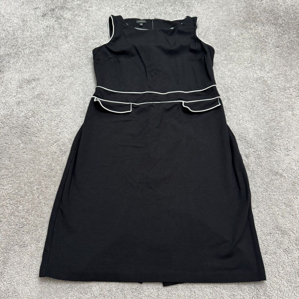 Talbots Ponte Knit Contrast Piped Sheath Midi Work Dress Women 10 Black Stretch